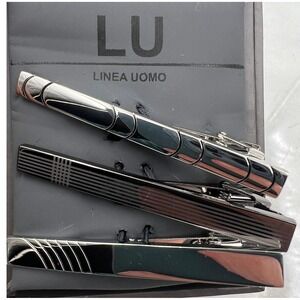 Linea Uomo Tie Bar Set Men's Silver Tone Assorted Linear 3 Piece NIB